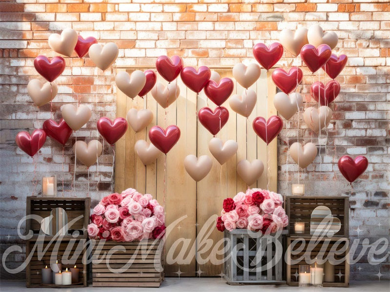 Kate Interior Barn Red White Balloons Valentine Backdrop Designed by Mini MakeBelieve - Kate Backdrop AU