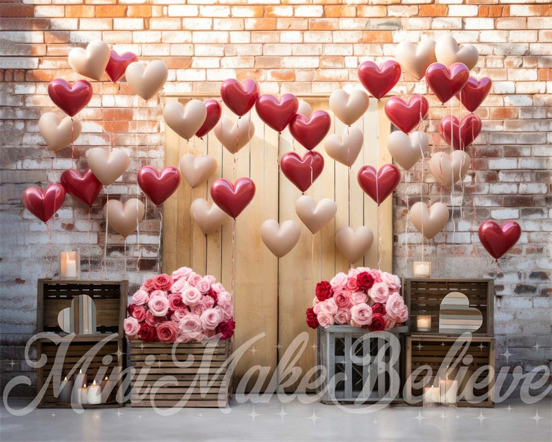 Kate Interior Barn Red White Balloons Valentine Backdrop Designed by Mini MakeBelieve - Kate Backdrop AU