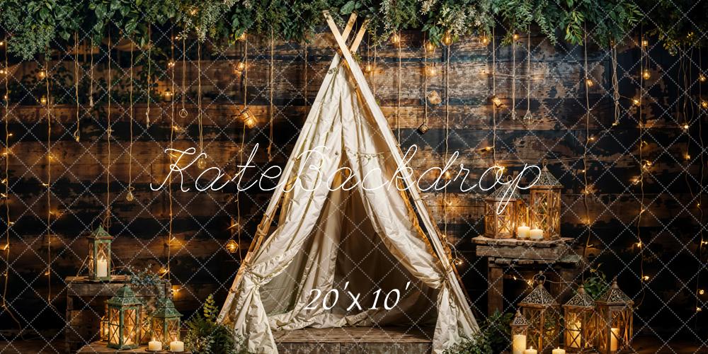 Kate Spring Green Plant String Light Tent Backdrop Designed by Emetselch - Kate Backdrop AU