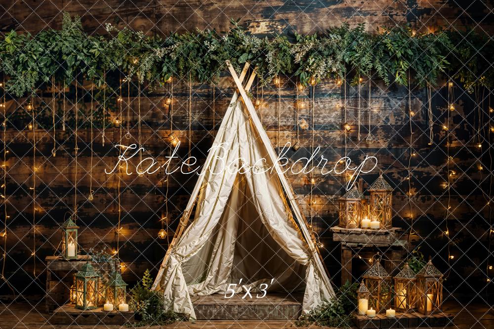 Kate Spring Green Plant String Light Tent Backdrop Designed by Emetselch - Kate Backdrop AU