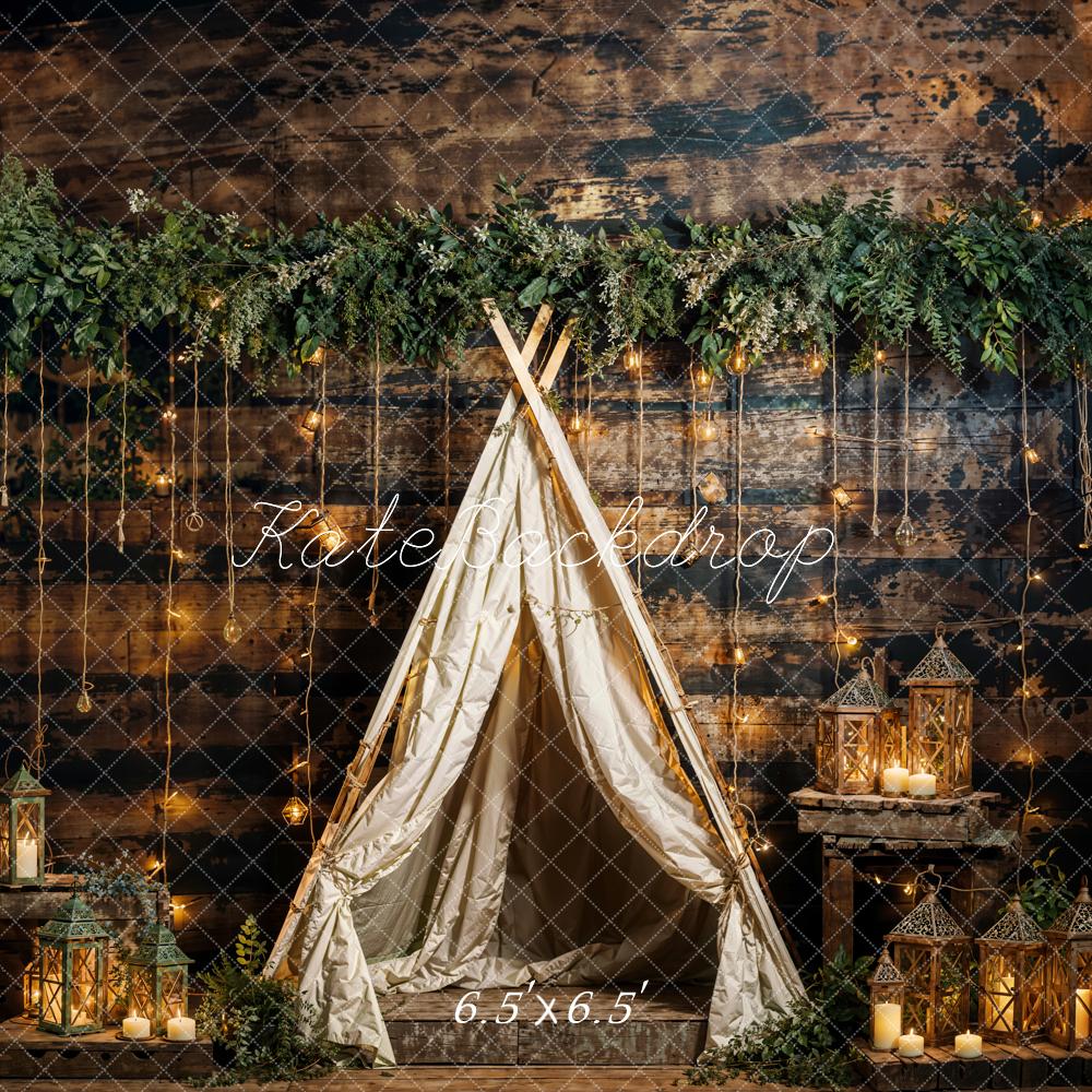 Kate Spring Green Plant String Light Tent Backdrop Designed by Emetselch - Kate Backdrop AU