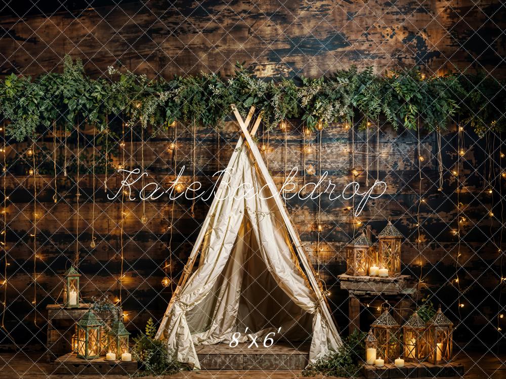 Kate Spring Green Plant String Light Tent Backdrop Designed by Emetselch - Kate Backdrop AU