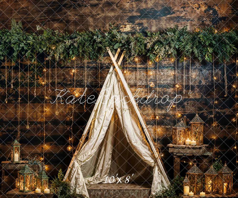 Kate Spring Green Plant String Light Tent Backdrop Designed by Emetselch - Kate Backdrop AU