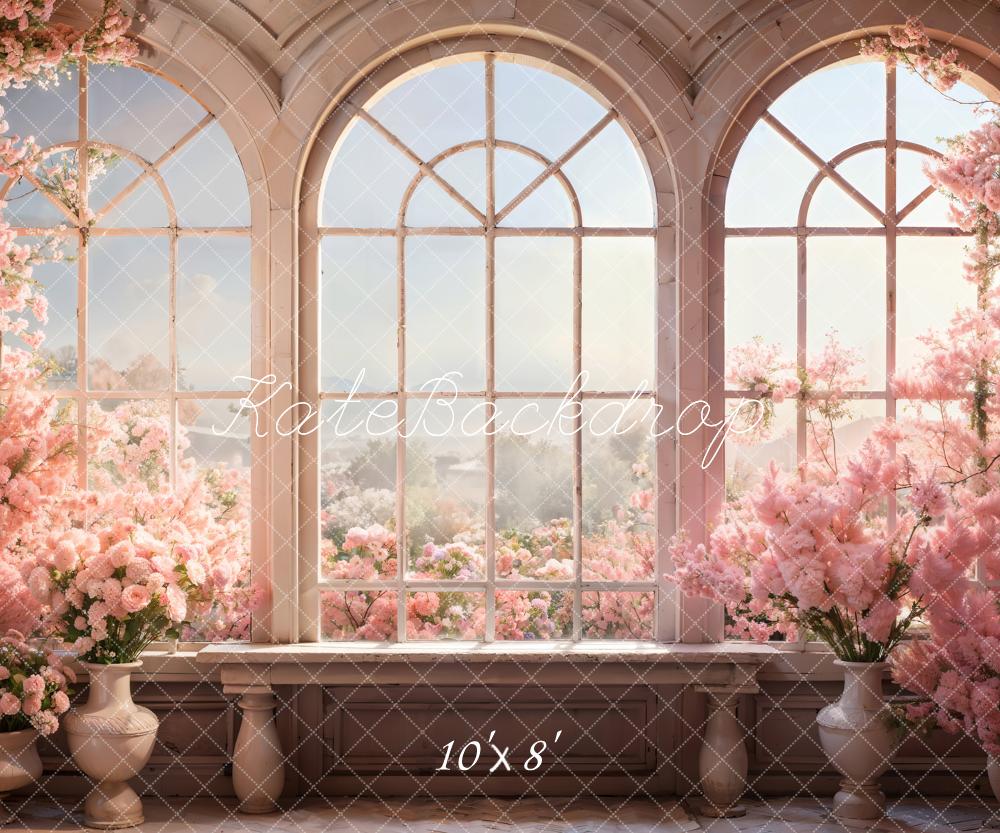 Kate Valentine Pink Rose Arch Window Room Backdrop Designed by Chain Photography - Kate Backdrop AU