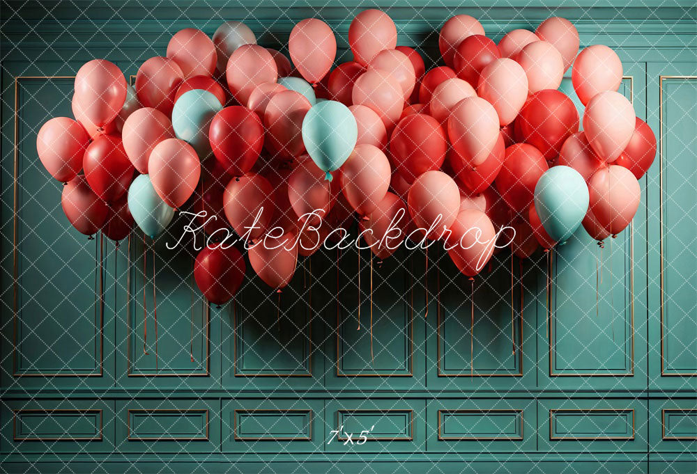 Kate Pink Balloon Green Retro Wall Backdrop Designed by Chain Photography - Kate Backdrop AU