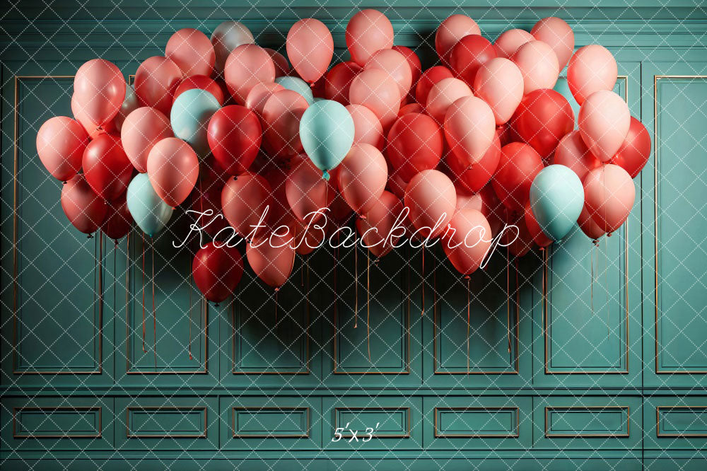 Kate Pink Balloon Green Retro Wall Backdrop Designed by Chain Photography - Kate Backdrop AU