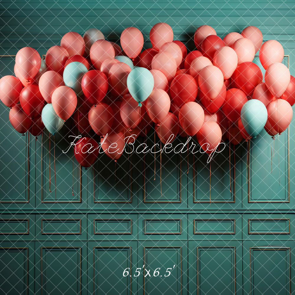 Kate Pink Balloon Green Retro Wall Backdrop Designed by Chain Photography - Kate Backdrop AU