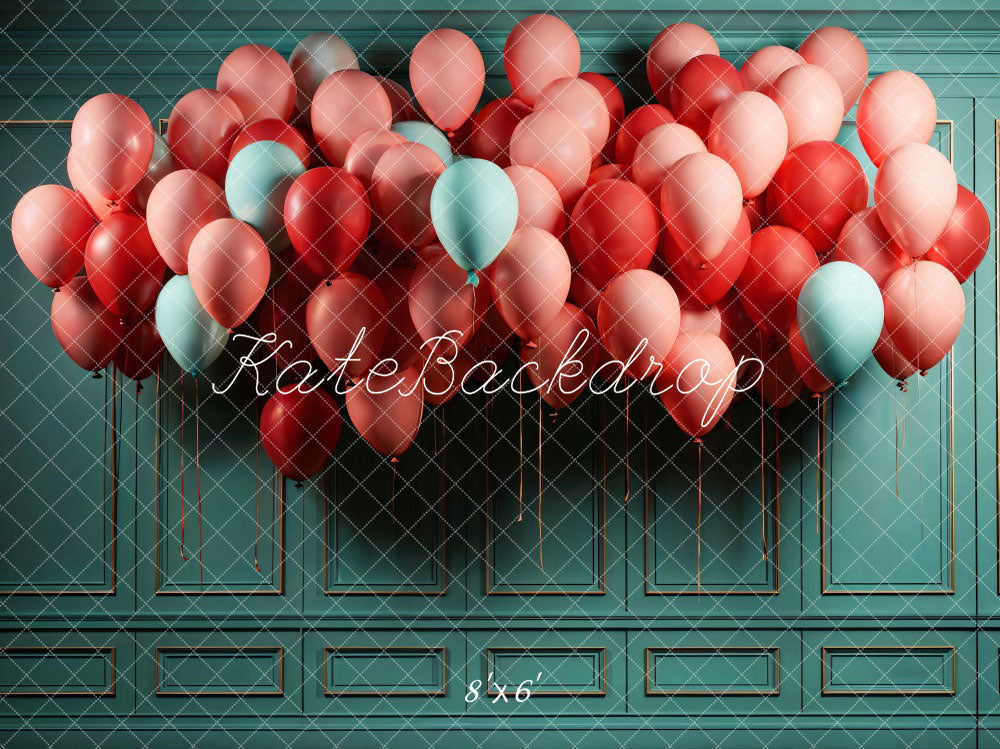 Kate Pink Balloon Green Retro Wall Backdrop Designed by Chain Photography - Kate Backdrop AU