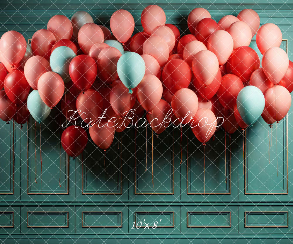 Kate Pink Balloon Green Retro Wall Backdrop Designed by Chain Photography - Kate Backdrop AU