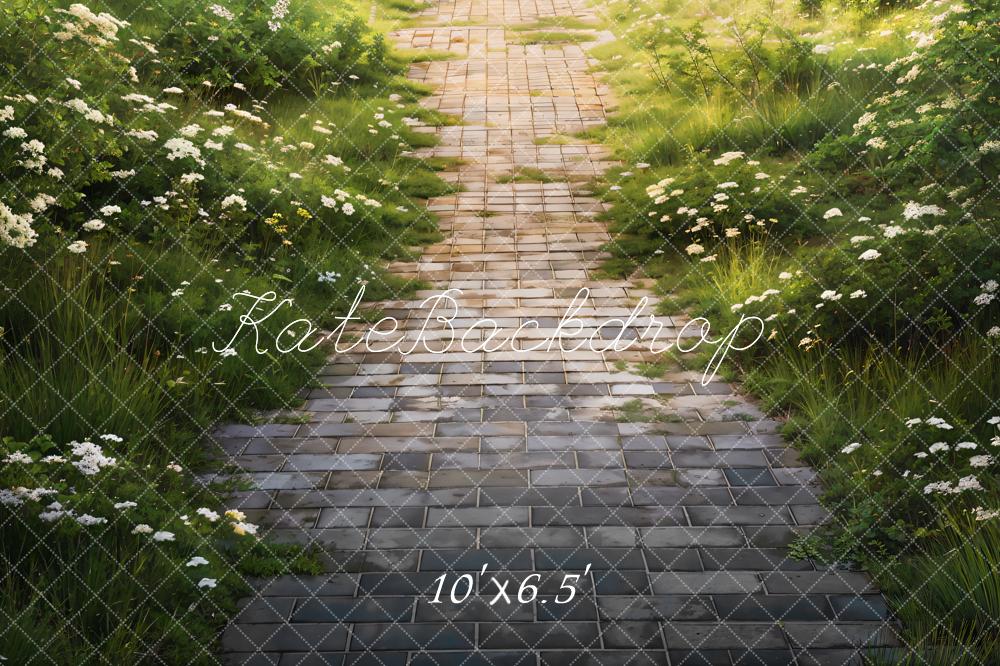 Kate Spring Green Grass Brick Road Floor Backdrop Designed by Chain Photography - Kate Backdrop AU