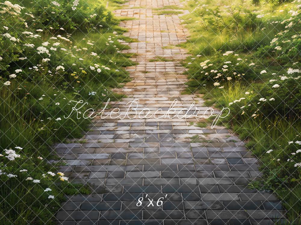 Kate Spring Green Grass Brick Road Floor Backdrop Designed by Chain Photography - Kate Backdrop AU