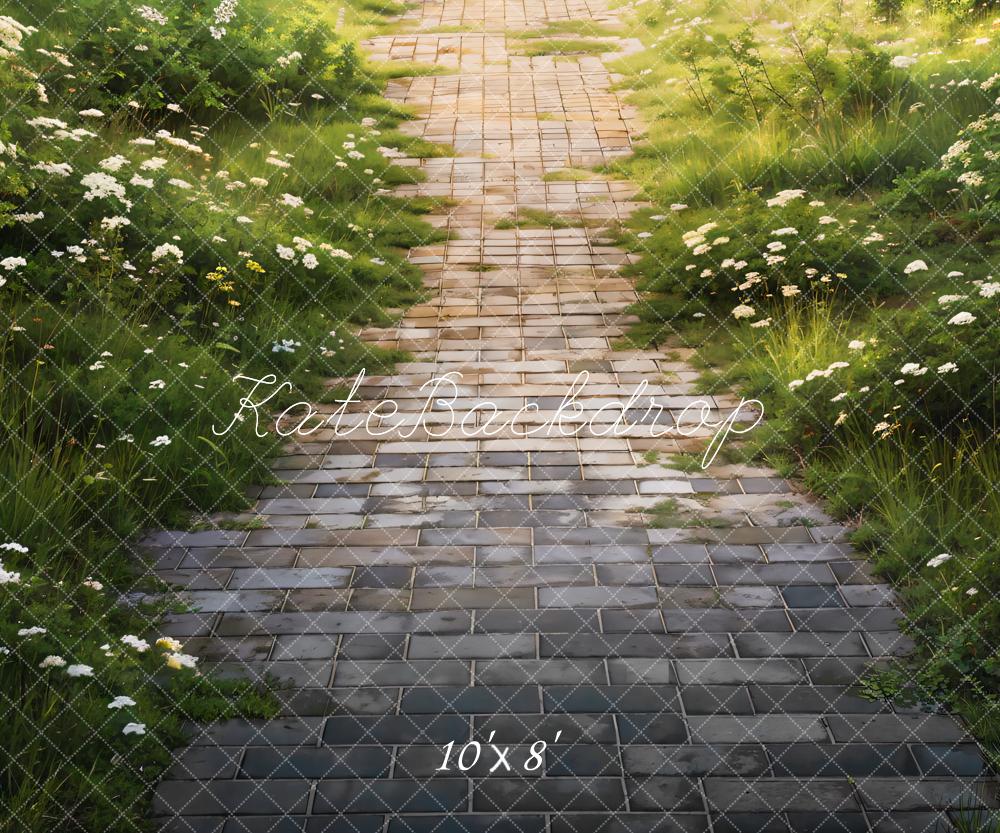Kate Spring Green Grass Brick Road Floor Backdrop Designed by Chain Photography - Kate Backdrop AU