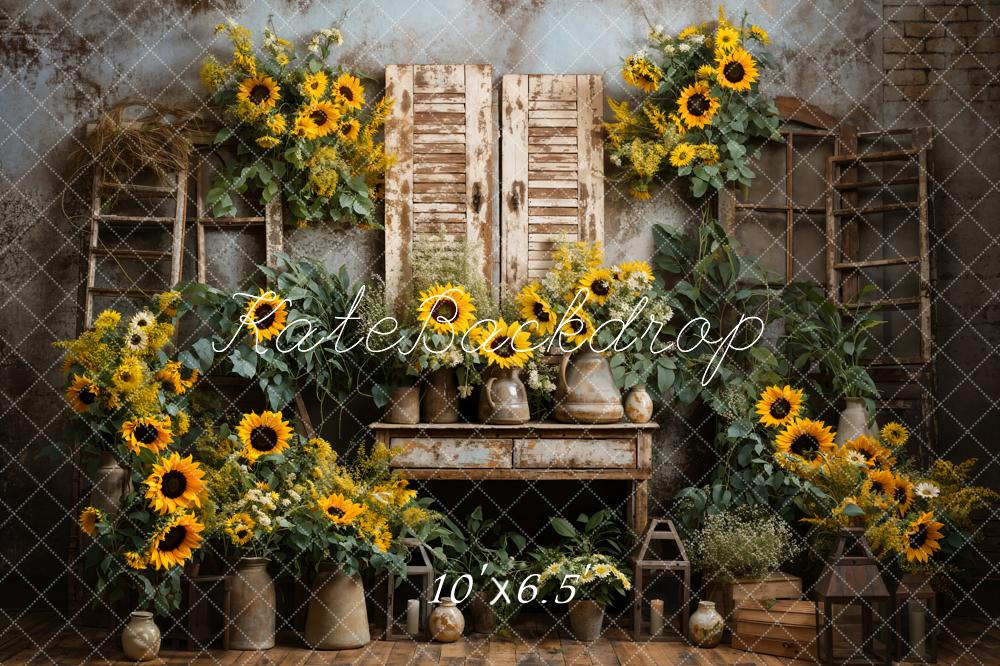 Kate Spring Sunflowers Old Furniture Room Backdrop Designed by Emetselch - Kate Backdrop AU