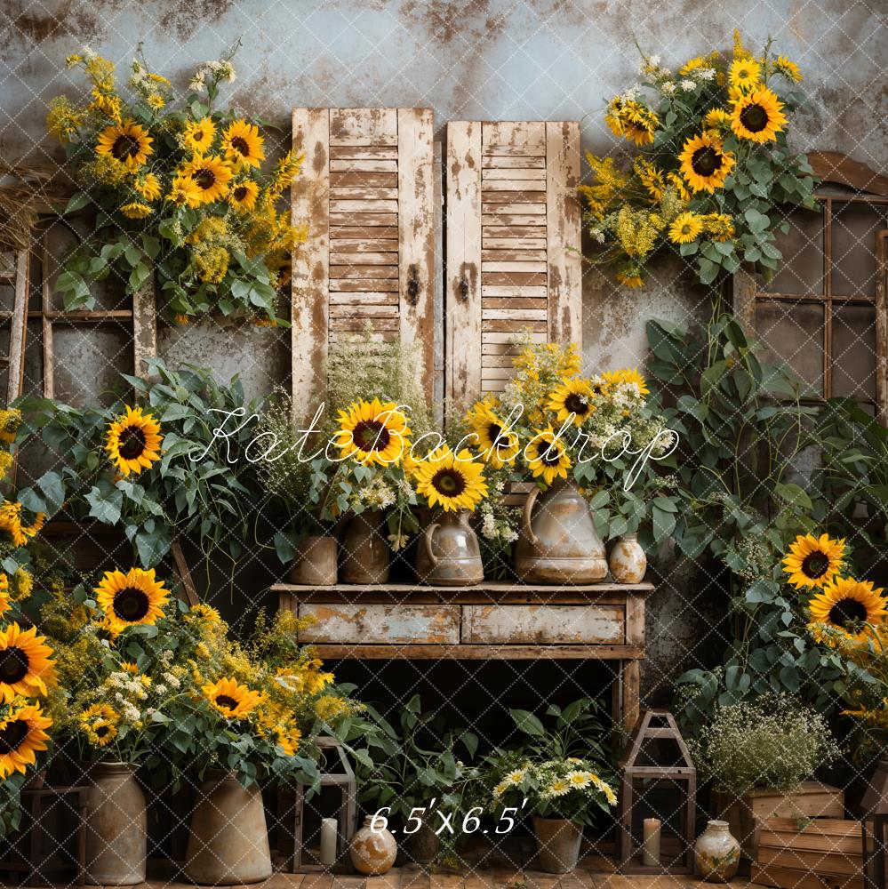 Kate Spring Sunflowers Old Furniture Room Backdrop Designed by Emetselch - Kate Backdrop AU