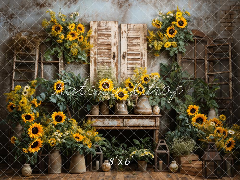 Kate Spring Sunflowers Old Furniture Room Backdrop Designed by Emetselch - Kate Backdrop AU