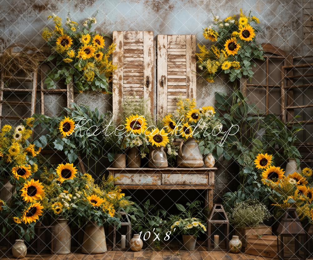 Kate Spring Sunflowers Old Furniture Room Backdrop Designed by Emetselch - Kate Backdrop AU