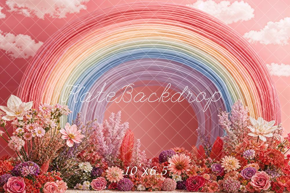 Kate Macarons Rainbow Flowers Pink Backdrop Designed by Chain Photography - Kate Backdrop AU