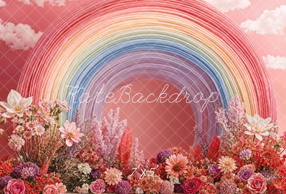 Kate Macarons Rainbow Flowers Pink Backdrop Designed by Chain Photography - Kate Backdrop AU