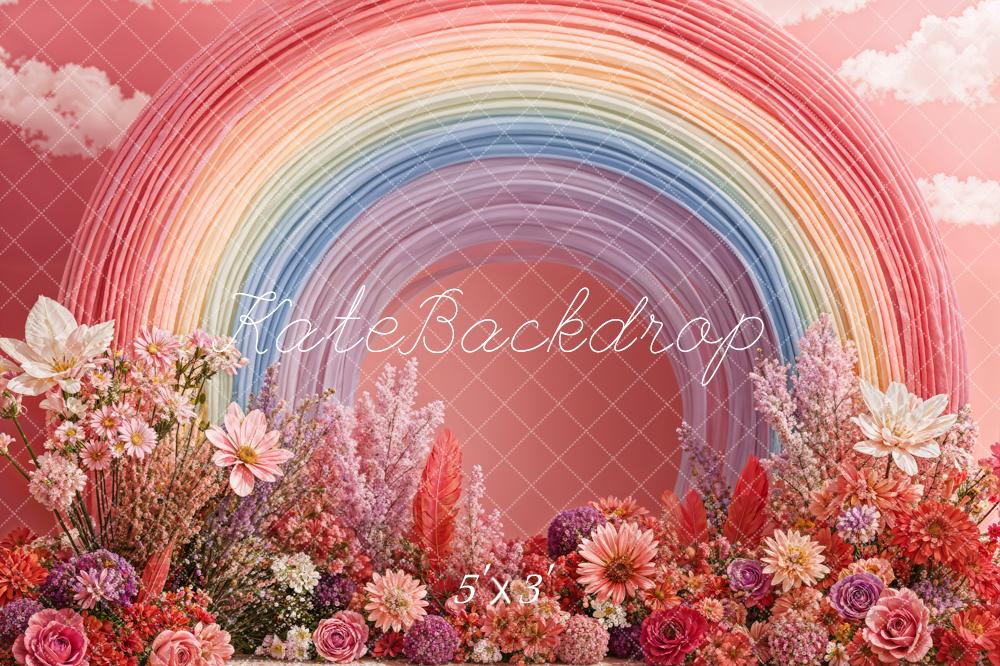 Kate Macarons Rainbow Flowers Pink Backdrop Designed by Chain Photography - Kate Backdrop AU