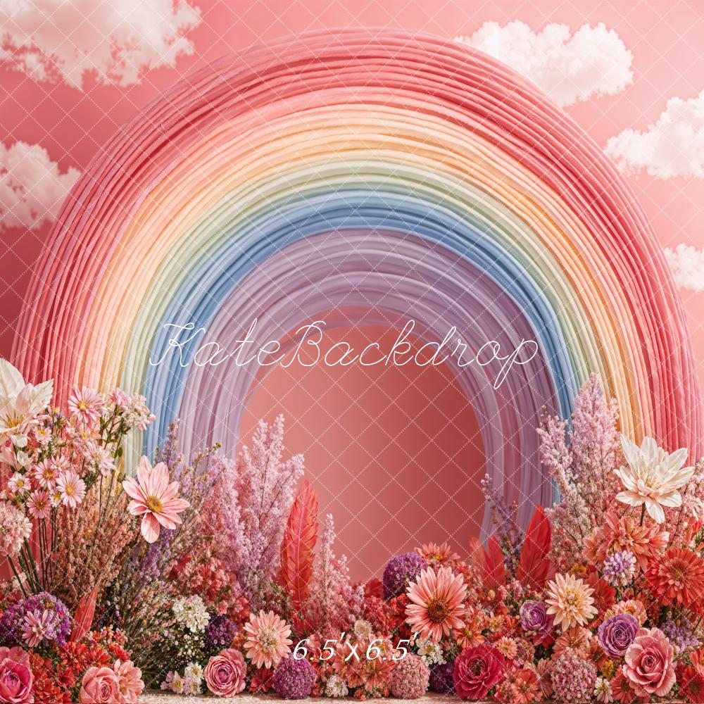 Kate Macarons Rainbow Flowers Pink Backdrop Designed by Chain Photography - Kate Backdrop AU