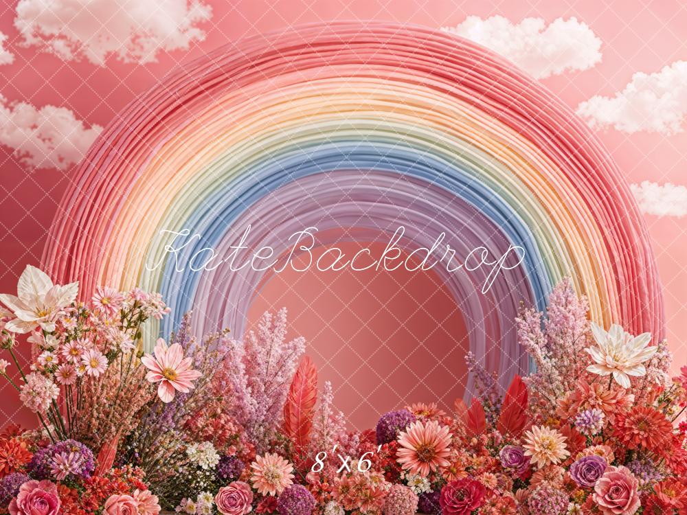 Kate Macarons Rainbow Flowers Pink Backdrop Designed by Chain Photography - Kate Backdrop AU