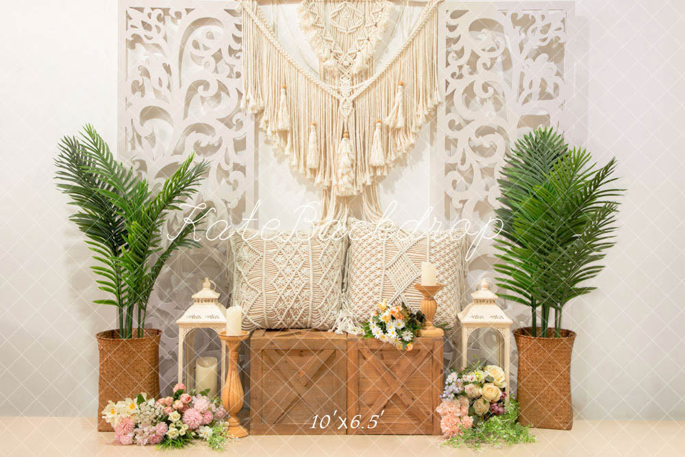 Kate Boho Flowers And Green Plants Wall Hanging Backdrop Designed by Emetselch - Kate Backdrop AU