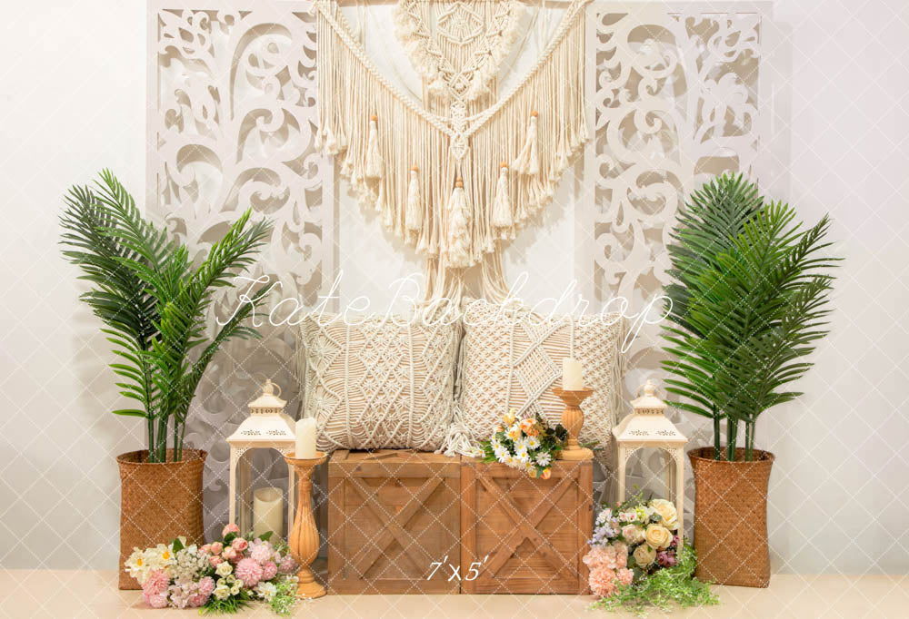 Kate Boho Flowers And Green Plants Wall Hanging Backdrop Designed by Emetselch - Kate Backdrop AU