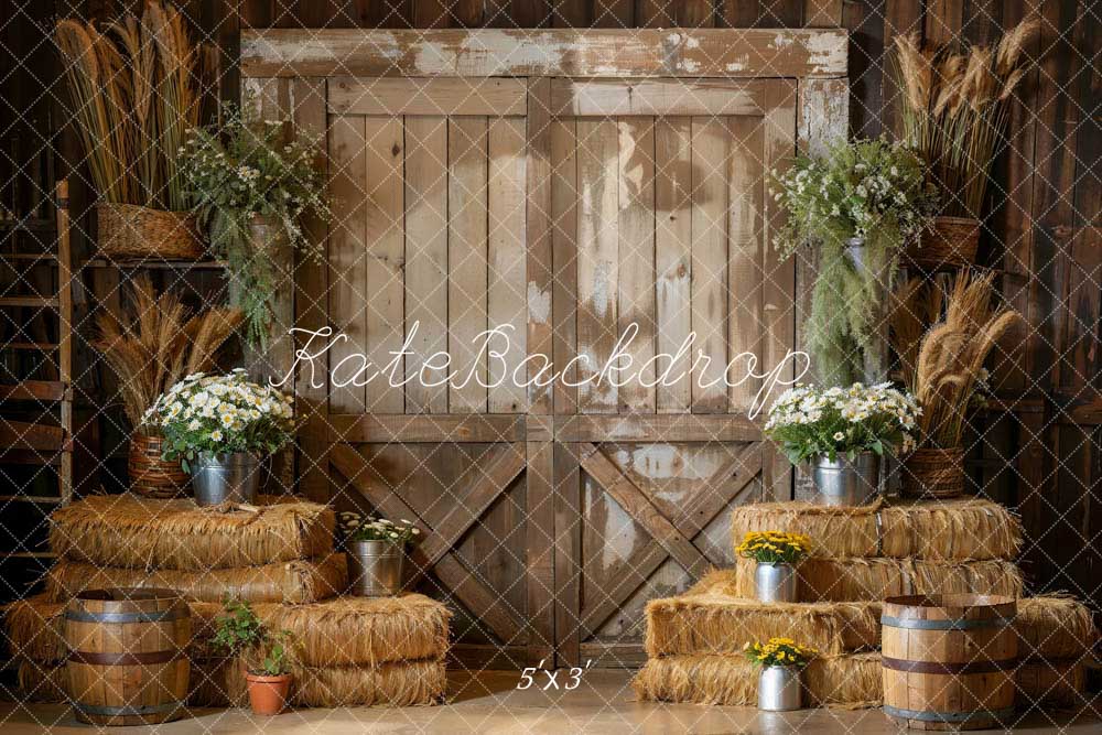 Kate Wooden Door Backdrop Haystack Green Plant Room Designed by Emetselch - Kate Backdrop AU