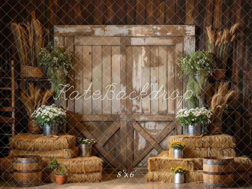 Kate Wooden Door Backdrop Haystack Green Plant Room Designed by Emetselch - Kate Backdrop AU