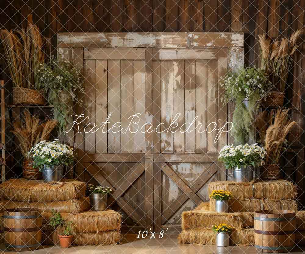 Kate Wooden Door Backdrop Haystack Green Plant Room Designed by Emetselch - Kate Backdrop AU