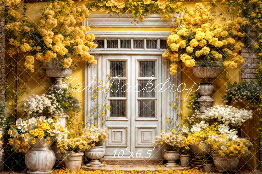 Kate Yellow Flowers Spring Wooden Door Backdrop Designed by Emetselch - Kate Backdrop AU