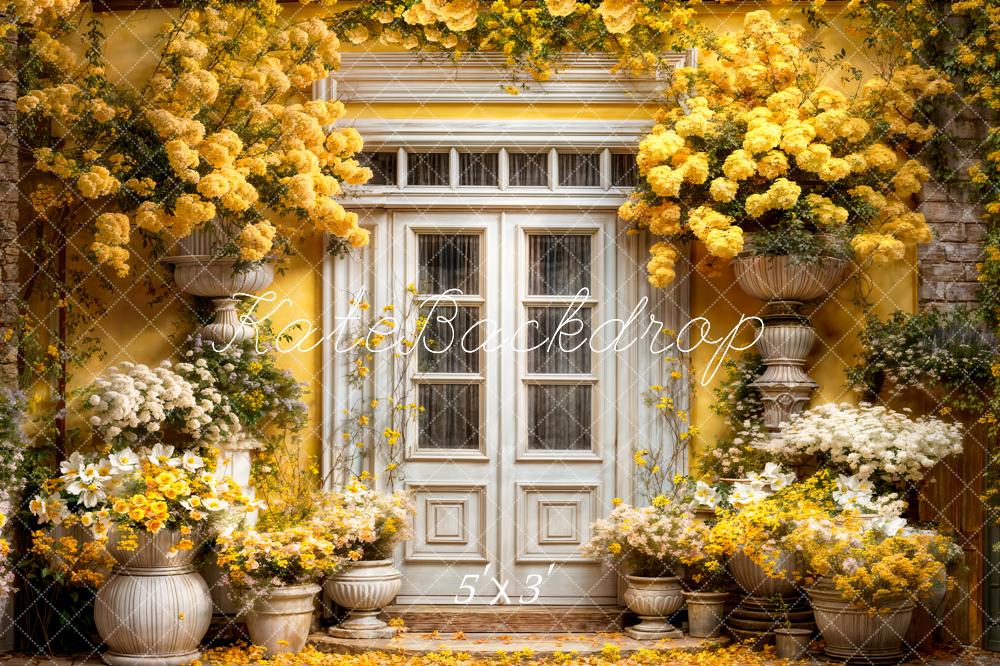 Kate Yellow Flowers Spring Wooden Door Backdrop Designed by Emetselch - Kate Backdrop AU