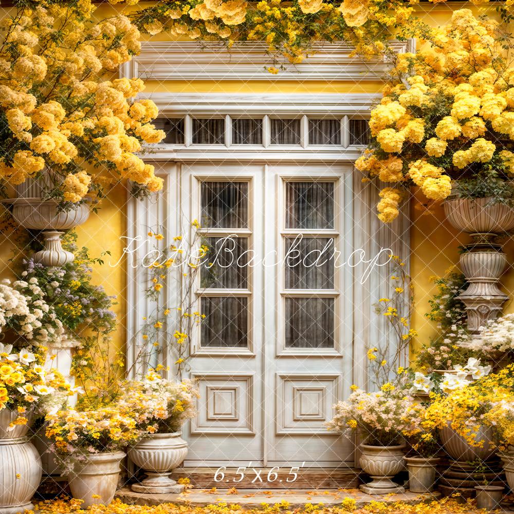 Kate Yellow Flowers Spring Wooden Door Backdrop Designed by Emetselch - Kate Backdrop AU