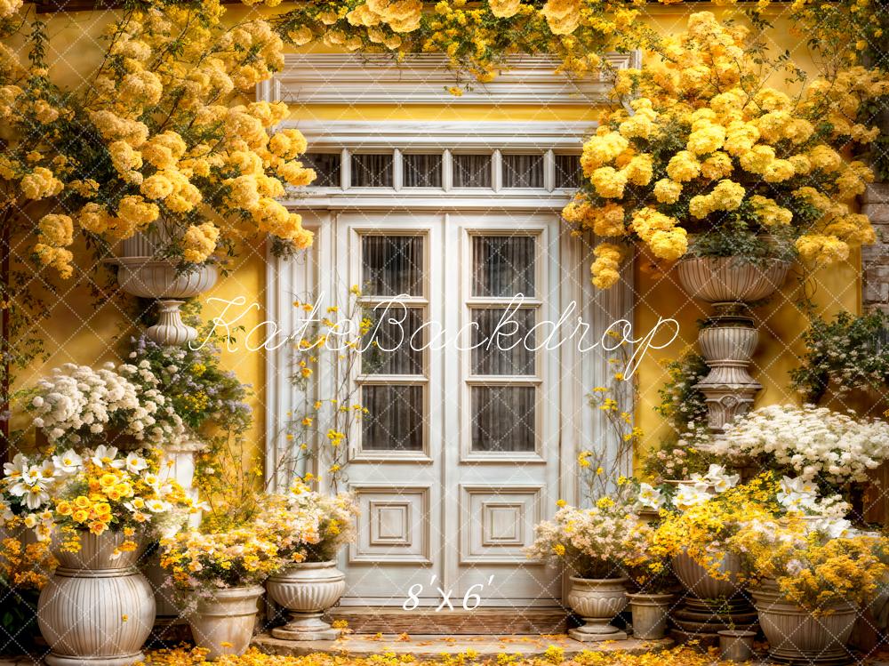 Kate Yellow Flowers Spring Wooden Door Backdrop Designed by Emetselch - Kate Backdrop AU