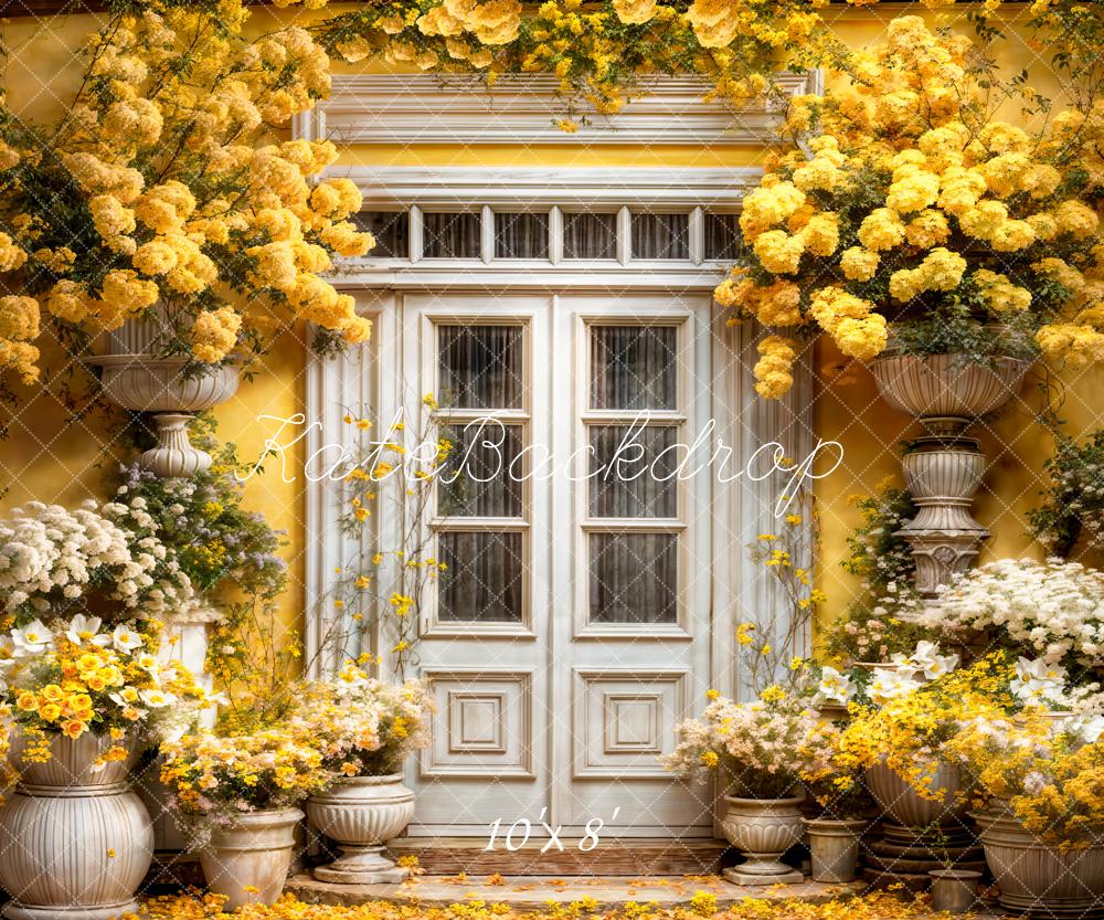Kate Yellow Flowers Spring Wooden Door Backdrop Designed by Emetselch - Kate Backdrop AU