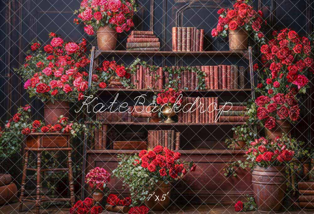 Kate Roses Bookshelf Valentine's Day Backdrop Designed by Emetselch - Kate Backdrop AU
