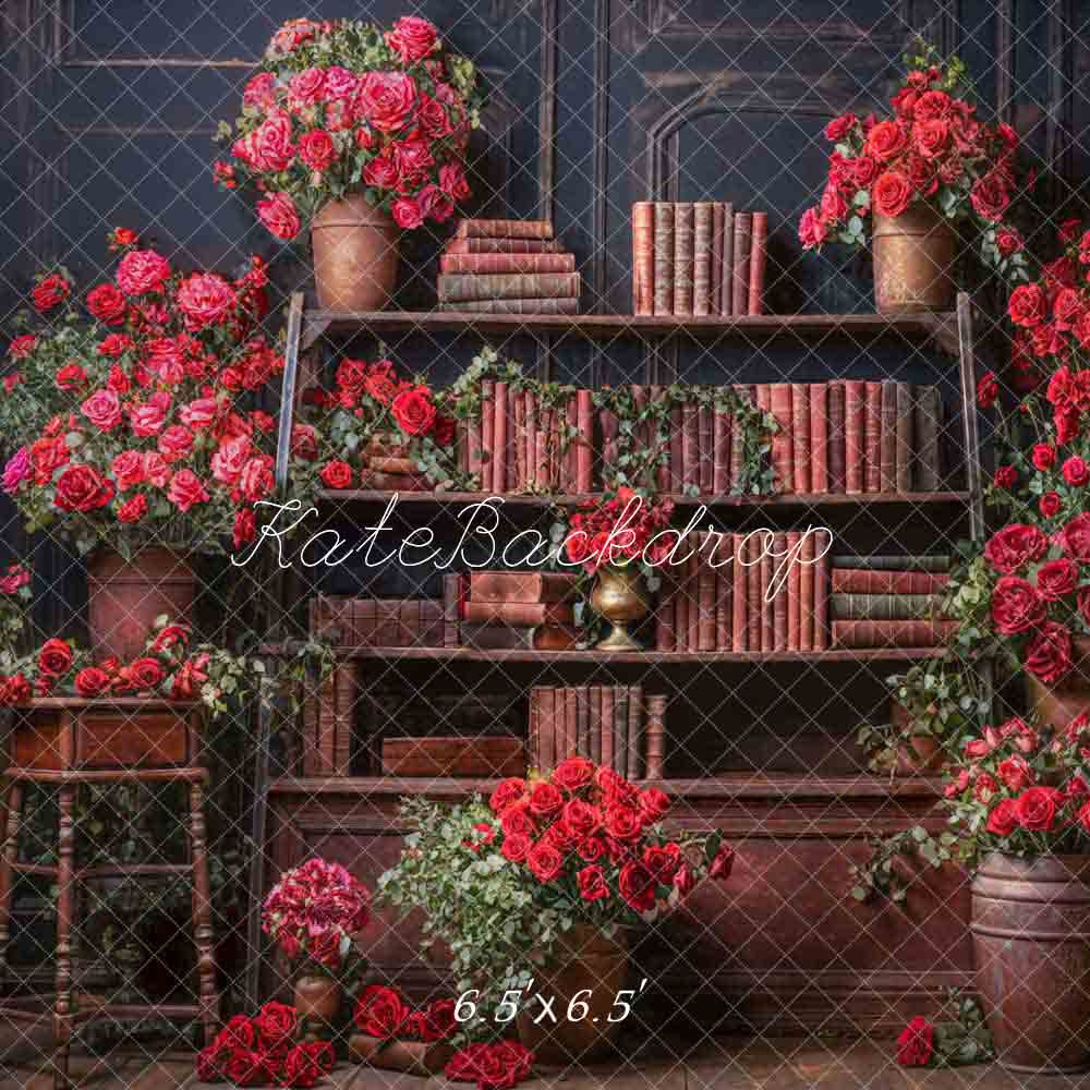 Kate Roses Bookshelf Valentine's Day Backdrop Designed by Emetselch - Kate Backdrop AU