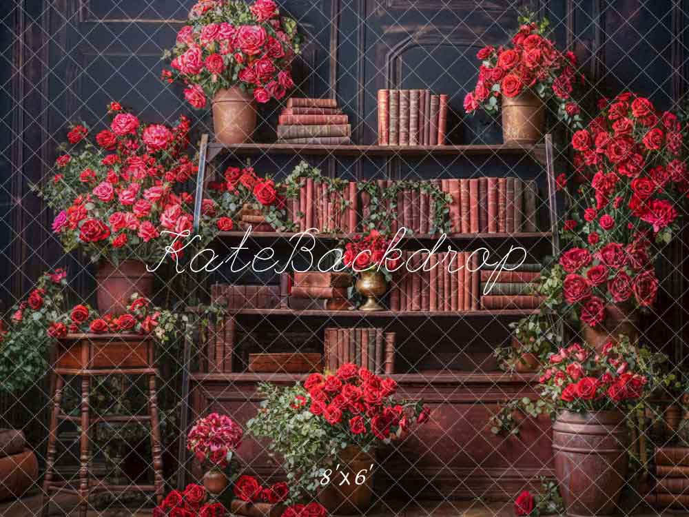 Kate Roses Bookshelf Valentine's Day Backdrop Designed by Emetselch - Kate Backdrop AU