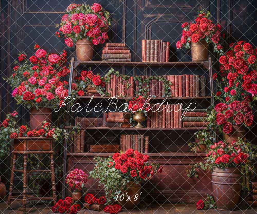 Kate Roses Bookshelf Valentine's Day Backdrop Designed by Emetselch - Kate Backdrop AU