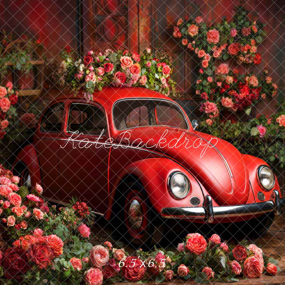 Kate Valentine Red Car Flowers Backdrop Designed by Emetselch - Kate Backdrop AU