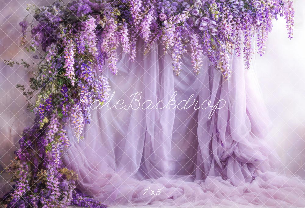 Kate Purple Flowers Tulle Spring Backdrop Designed by Emetselch - Kate Backdrop AU