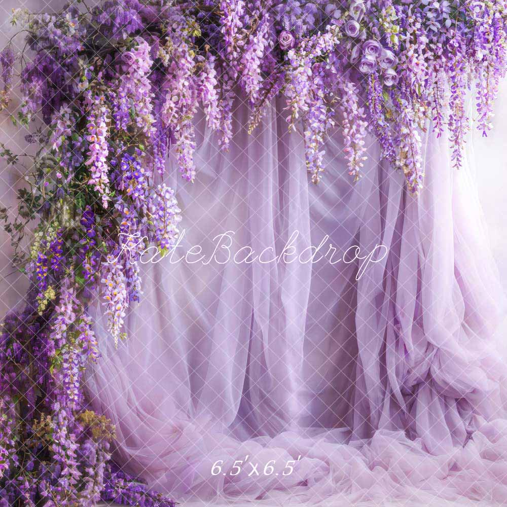Kate Purple Flowers Tulle Spring Backdrop Designed by Emetselch - Kate Backdrop AU
