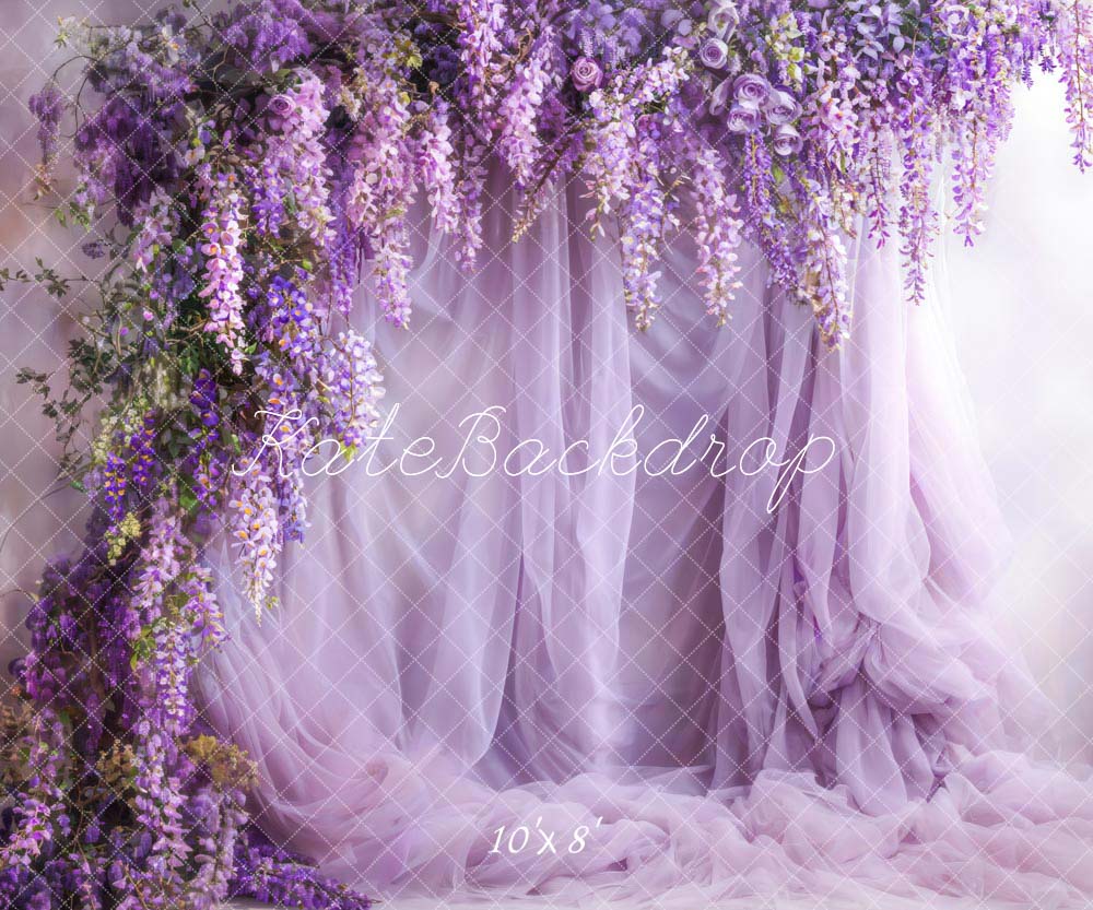 Kate Purple Flowers Tulle Spring Backdrop Designed by Emetselch - Kate Backdrop AU