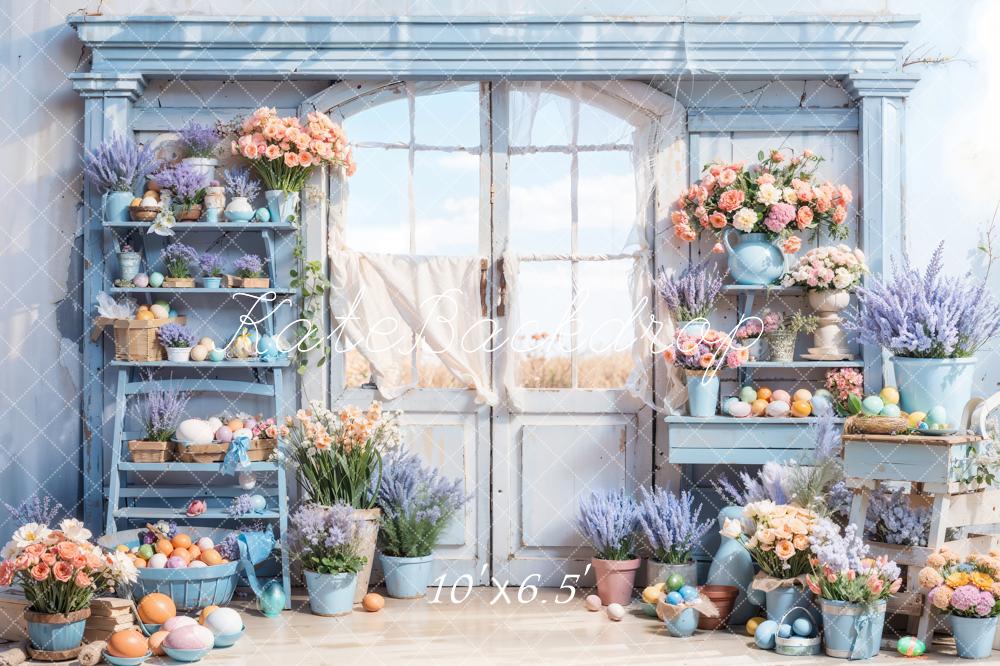 Kate Blue Easter Flowers Door Backdrop Designed by Chain Photography - Kate Backdrop AU