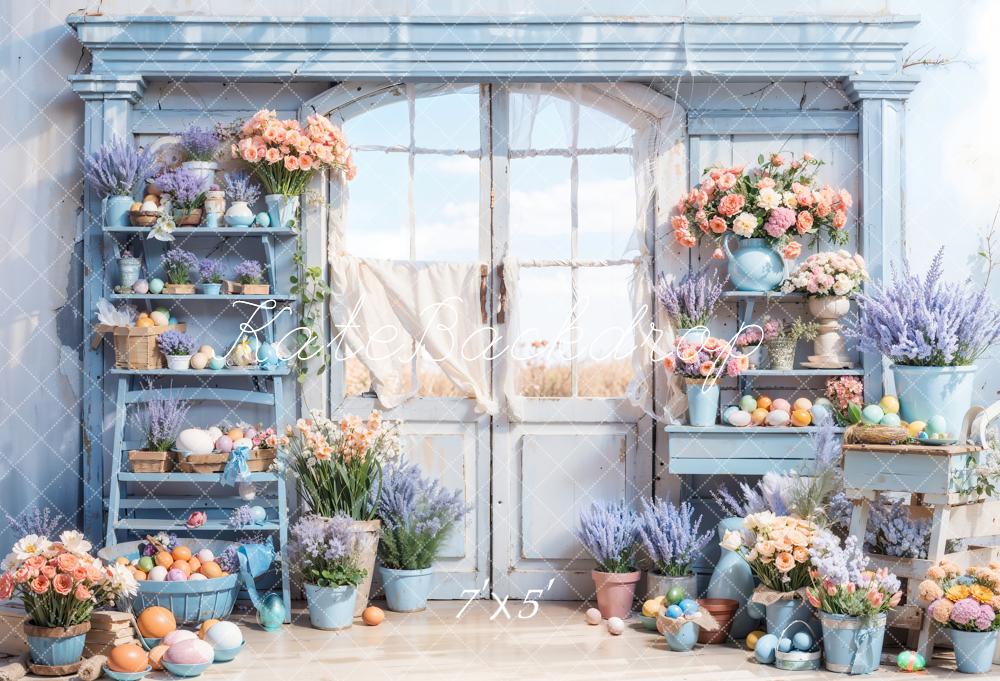 Kate Blue Easter Flowers Door Backdrop Designed by Chain Photography - Kate Backdrop AU