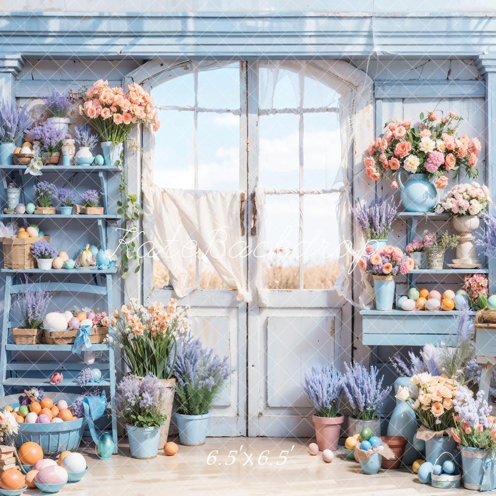 Kate Blue Easter Flowers Door Backdrop Designed by Chain Photography - Kate Backdrop AU