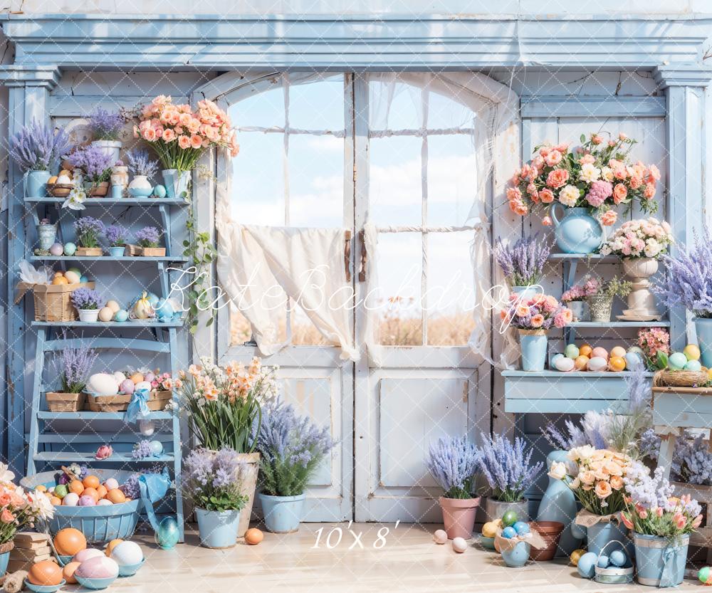 Kate Blue Easter Flowers Door Backdrop Designed by Chain Photography - Kate Backdrop AU