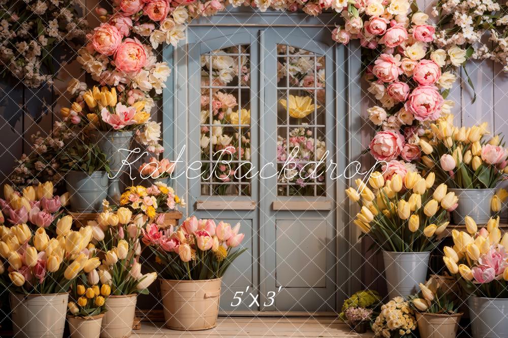 Kate Spring Flowers Wooden Door Backdrop Designed by Chain Photography - Kate Backdrop AU