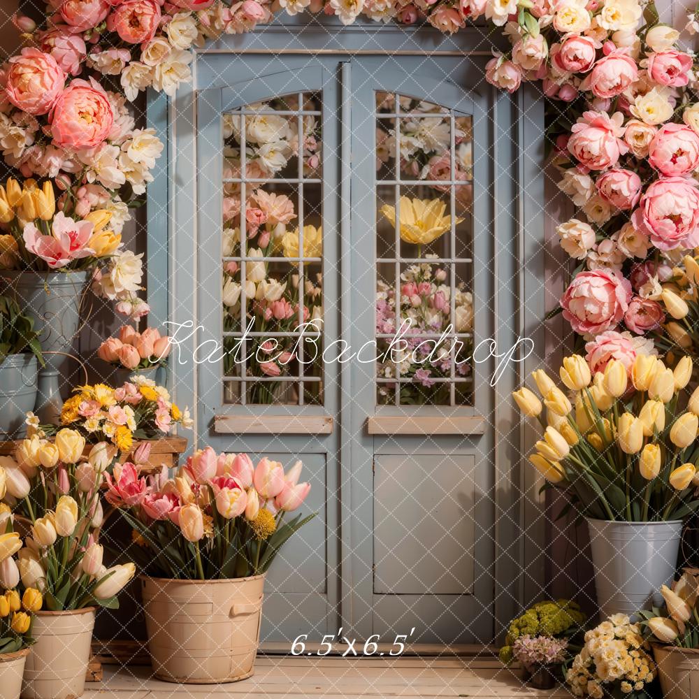 Kate Spring Flowers Wooden Door Backdrop Designed by Chain Photography - Kate Backdrop AU
