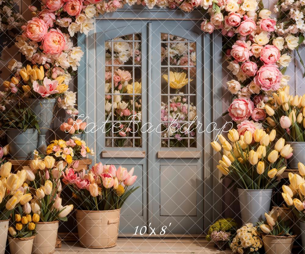 Kate Spring Flowers Wooden Door Backdrop Designed by Chain Photography - Kate Backdrop AU